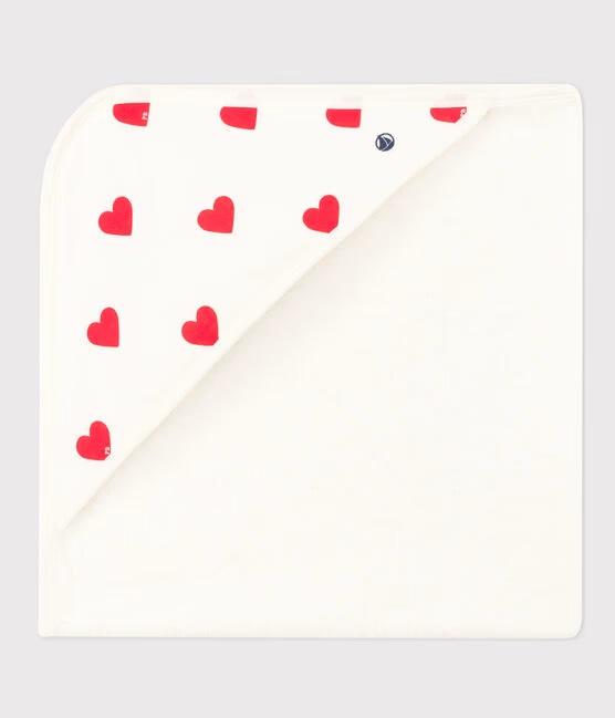 Asciugamano quadrato da bagno bianco con cuori in cotone A0BNM 01 PETIT BATEAU 