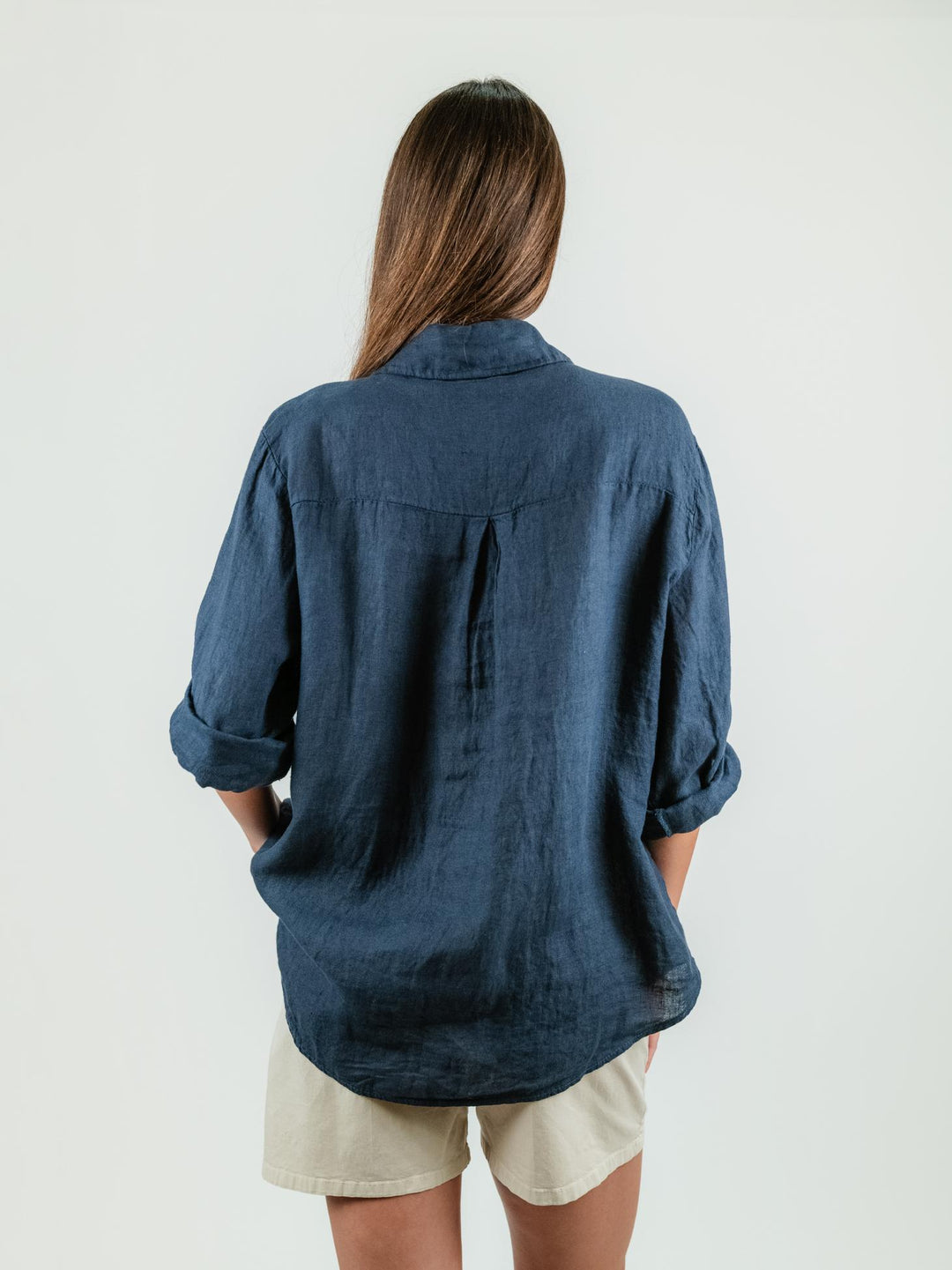 CAMICIA OVERSIZE IN LINO BLU 4522 BLU ANDREA MORANDO 