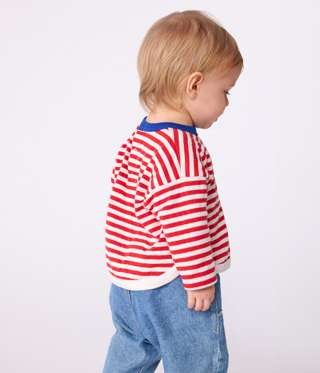 T-shirt a maniche lunghe in cotone a righe neonato A0EH4 01 PETIT BATEAU 
