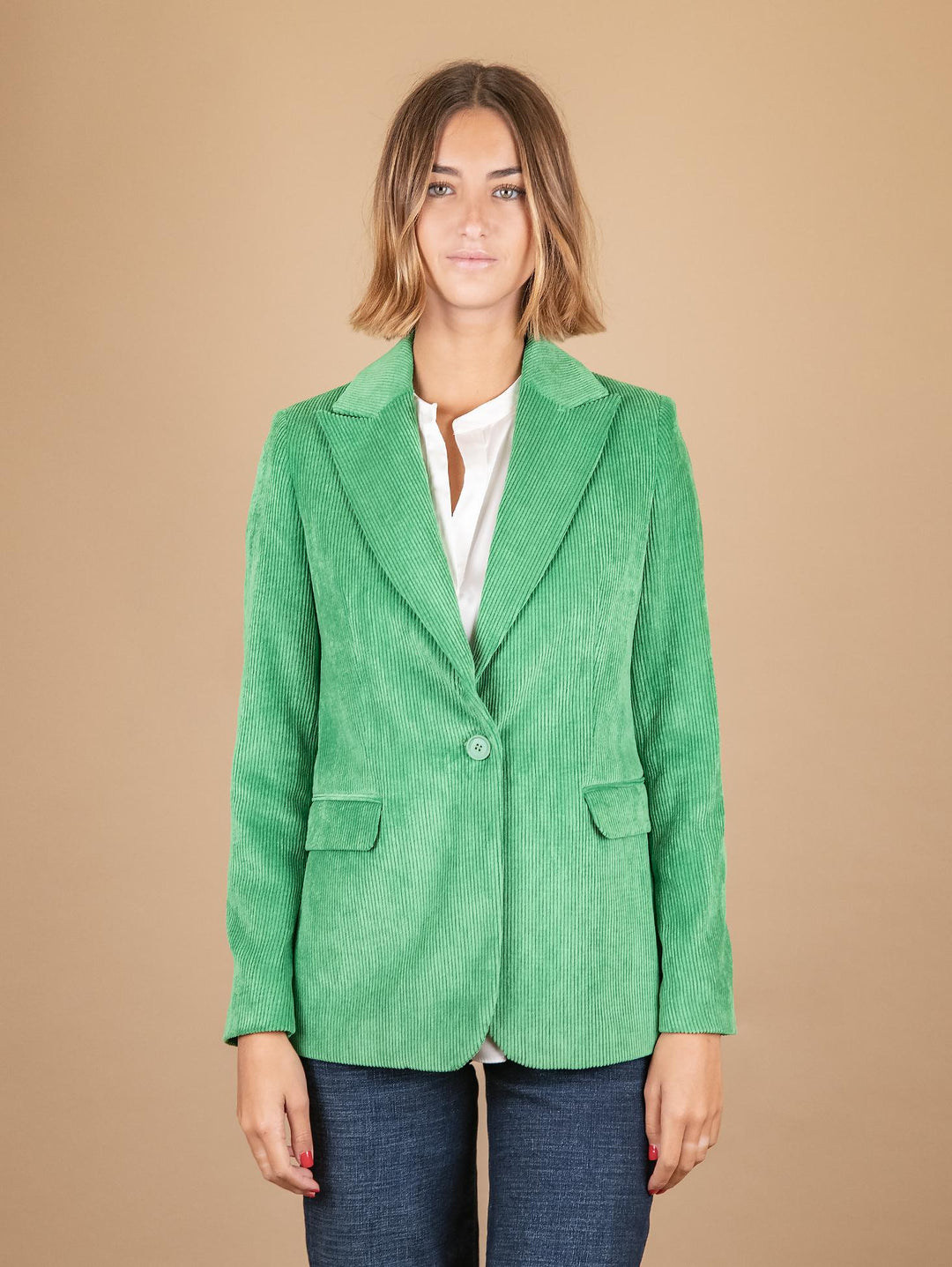 BLAZER MONOPETTO IN VELLUTO A COSTE VERDE 93351VRS 470 ANDREA MORANDO 
