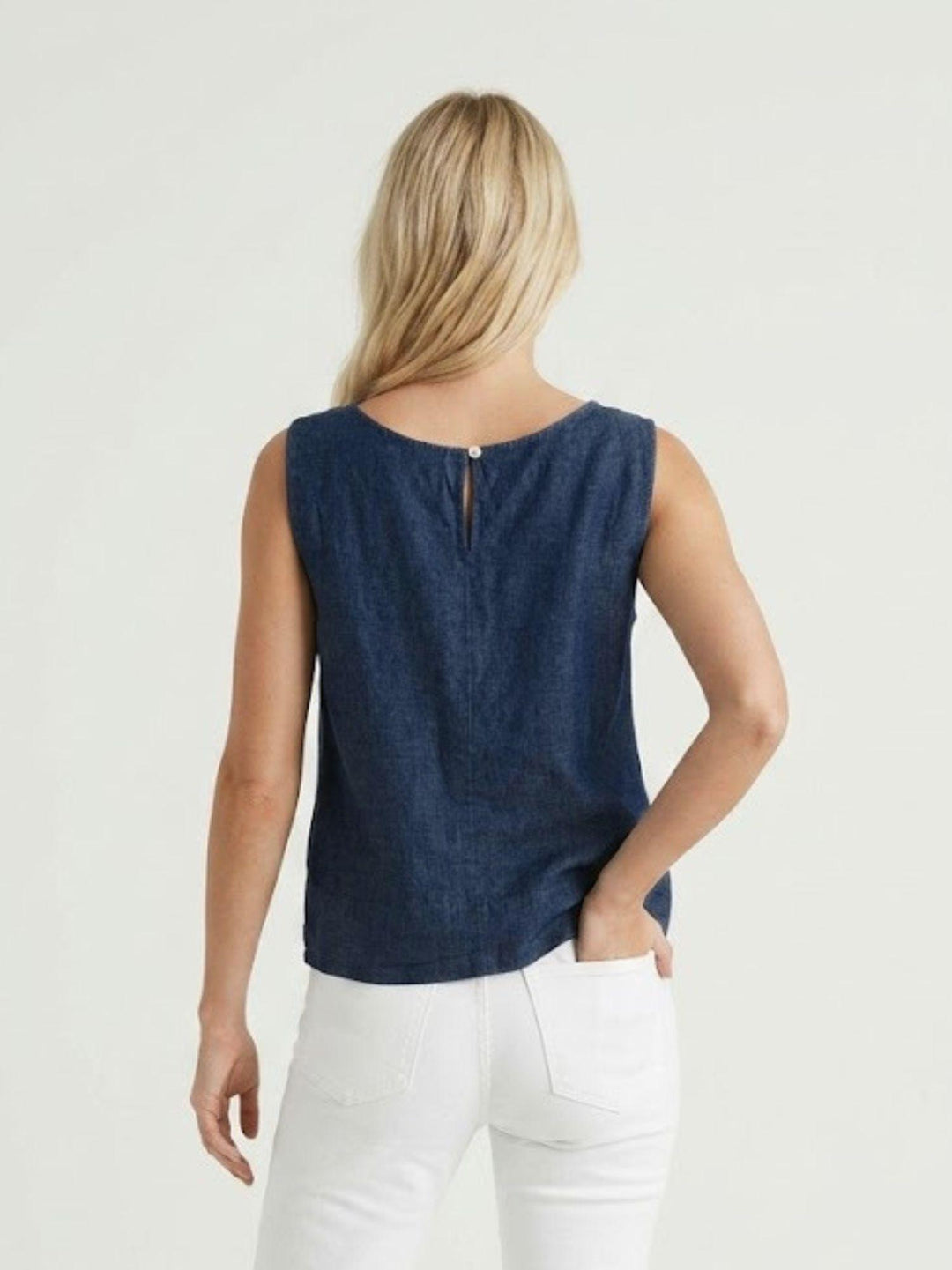 Top smanicato in lino chambray 6TS0551 DENIM ANDREA MORANDO 