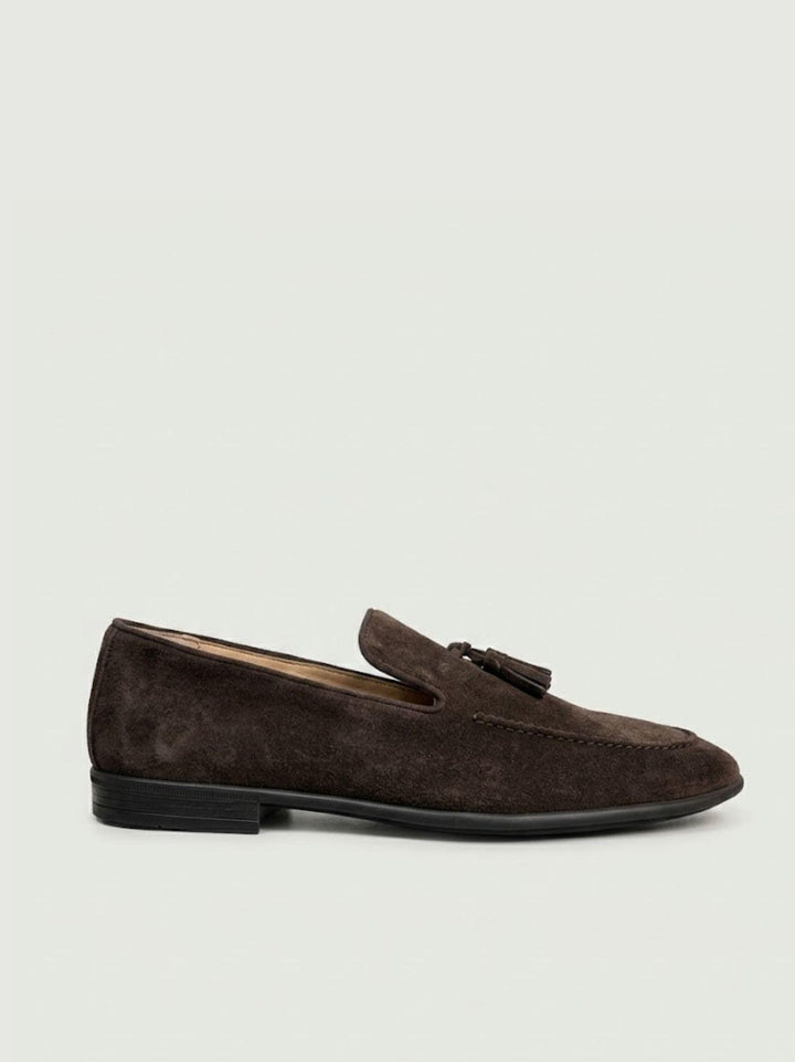 Mocassino Tassel Loafer in pelle scamosciata cioccolato 1128 CACAO ANDREA MORANDO 