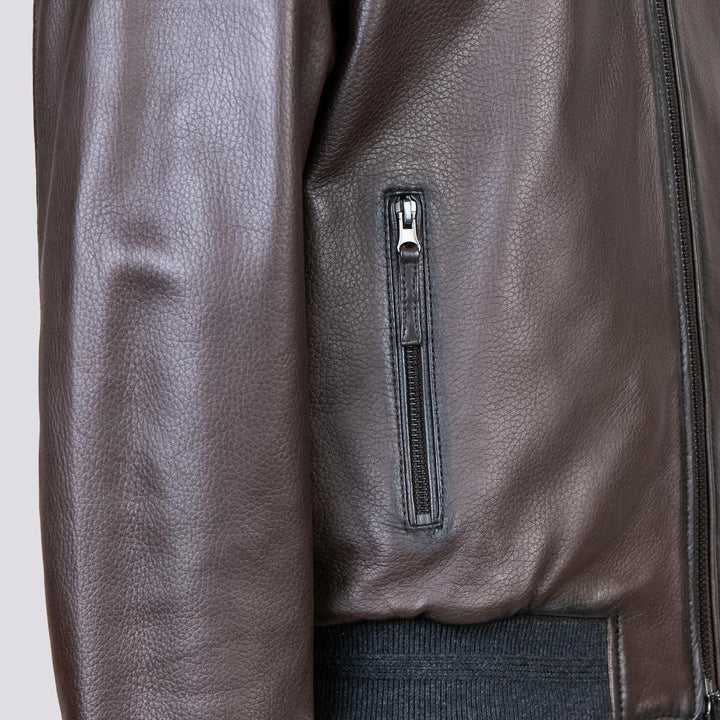 GIUBBOTTO REVERSIBILE IN PELLE MARRONE CON INSERTI IN MAGLIA "DANR" DANR 06 JACK LEATHER 