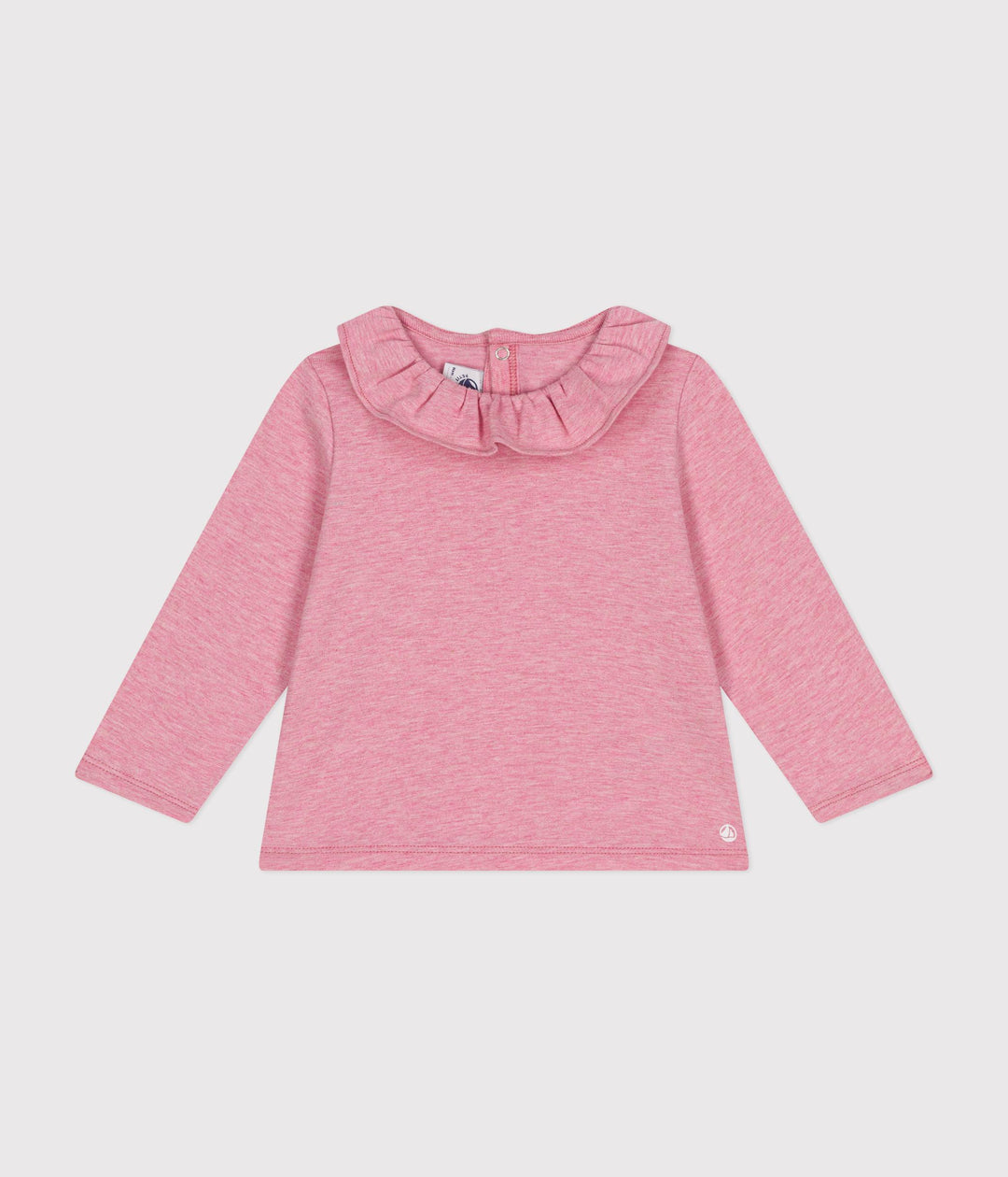 Blusa tinta unita rosa a manica lunga in jersey A0BOS 02 PETIT BATEAU 