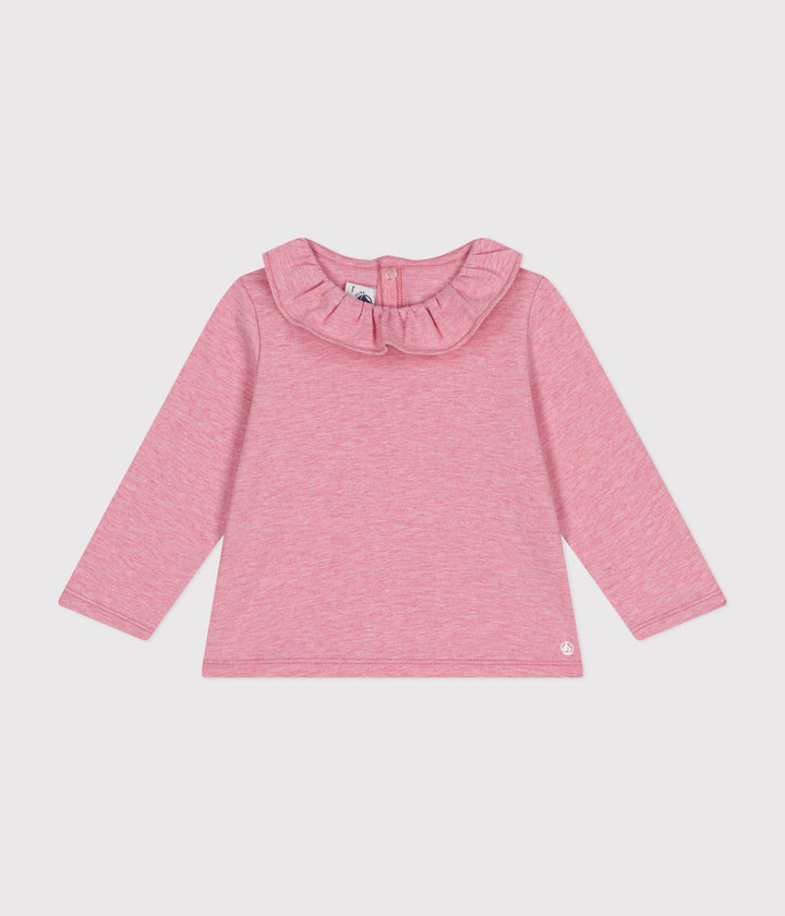 Blusa tinta unita rosa a manica lunga in jersey A0BOS 02 PETIT BATEAU 