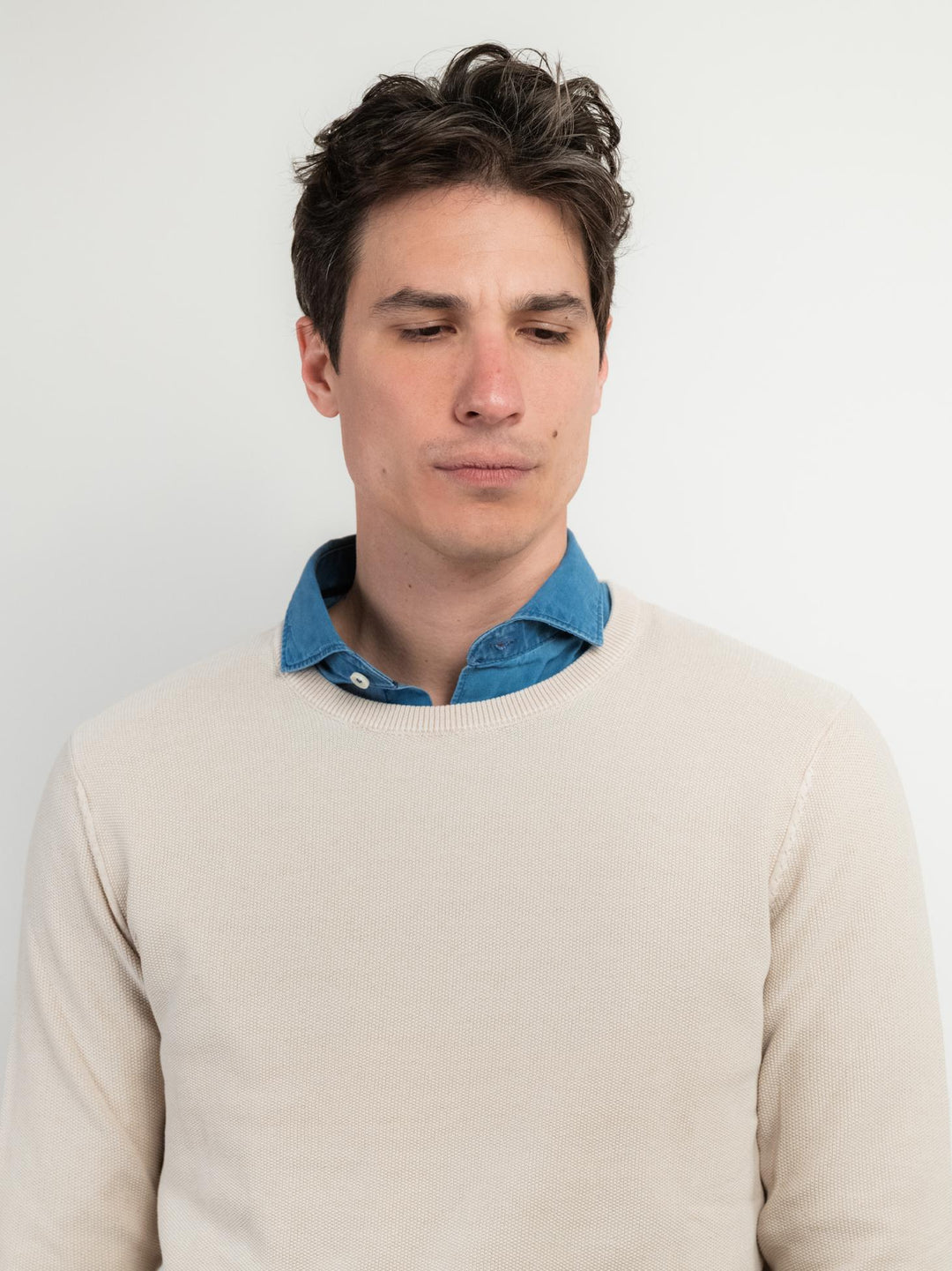 MAGLIA IN COTONE GRANA DI RISO COLOR SABBIA