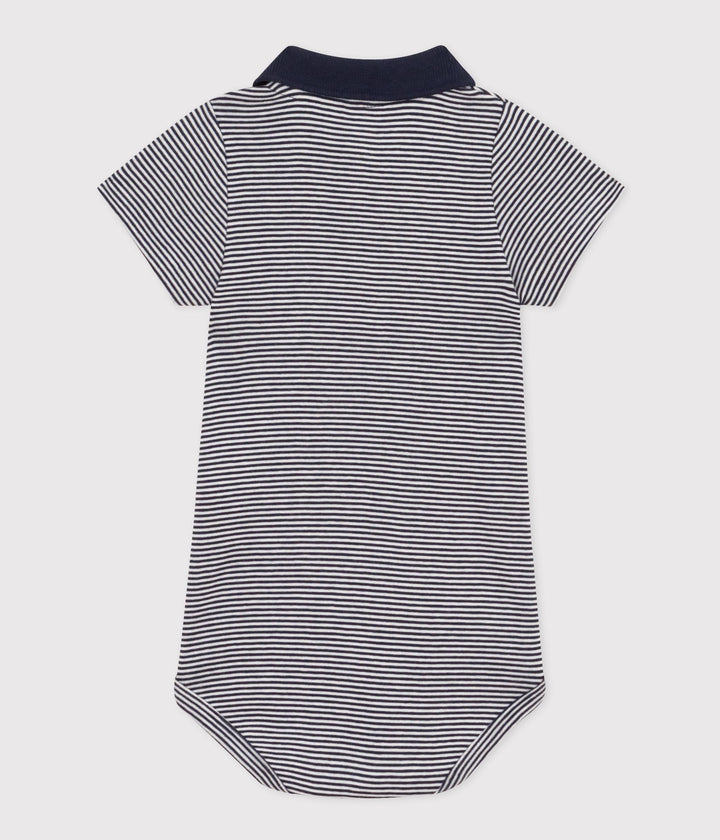 BODY CON COLLETTO POLO IN COTONE RIGATO A MANICA CORTA BEBÈ A09X7 01 PETIT BATEAU 