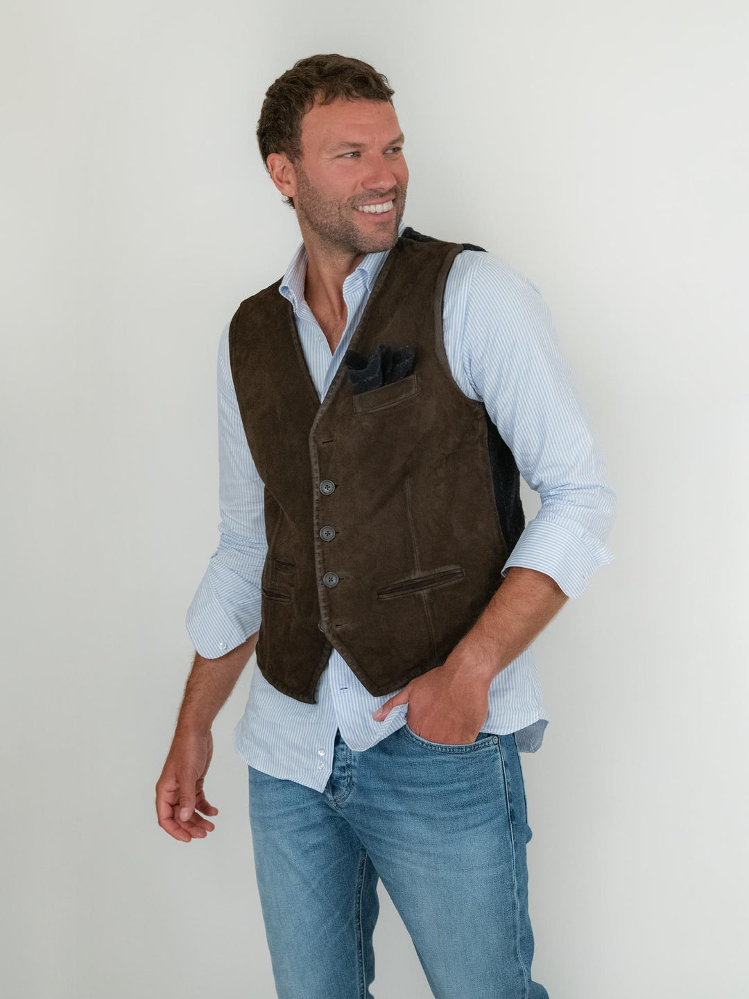 GILET LORRY IN CAMOSCIO TESTA MORO LORRY 06 JACK LEATHER 