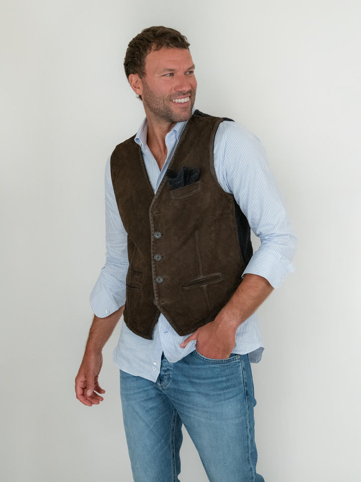 GILET LORRY IN CAMOSCIO TESTA MORO LORRY 06 JACK LEATHER 