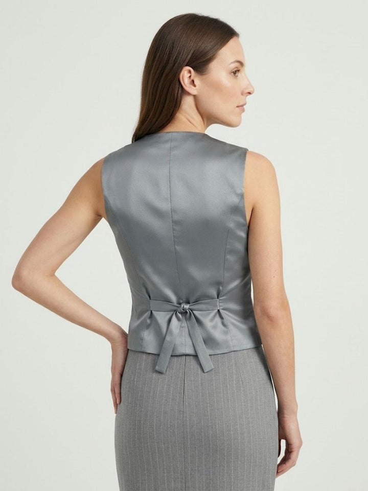 Gilet gessato con linea sagomata grigio perla 3894 PERLA ANDREA MORANDO 