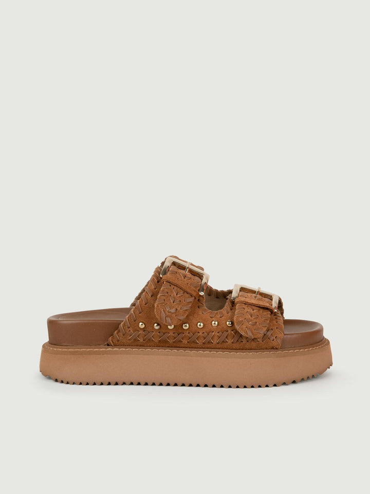 SANDALO PLATFORM CON BORCHIE E TOMAIA LAVORATA K224.27 TAN CORAL BLUE 