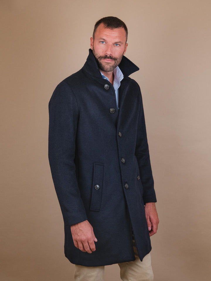 CAPPOTTO MONOPETTO IN MISTO LANA BLU