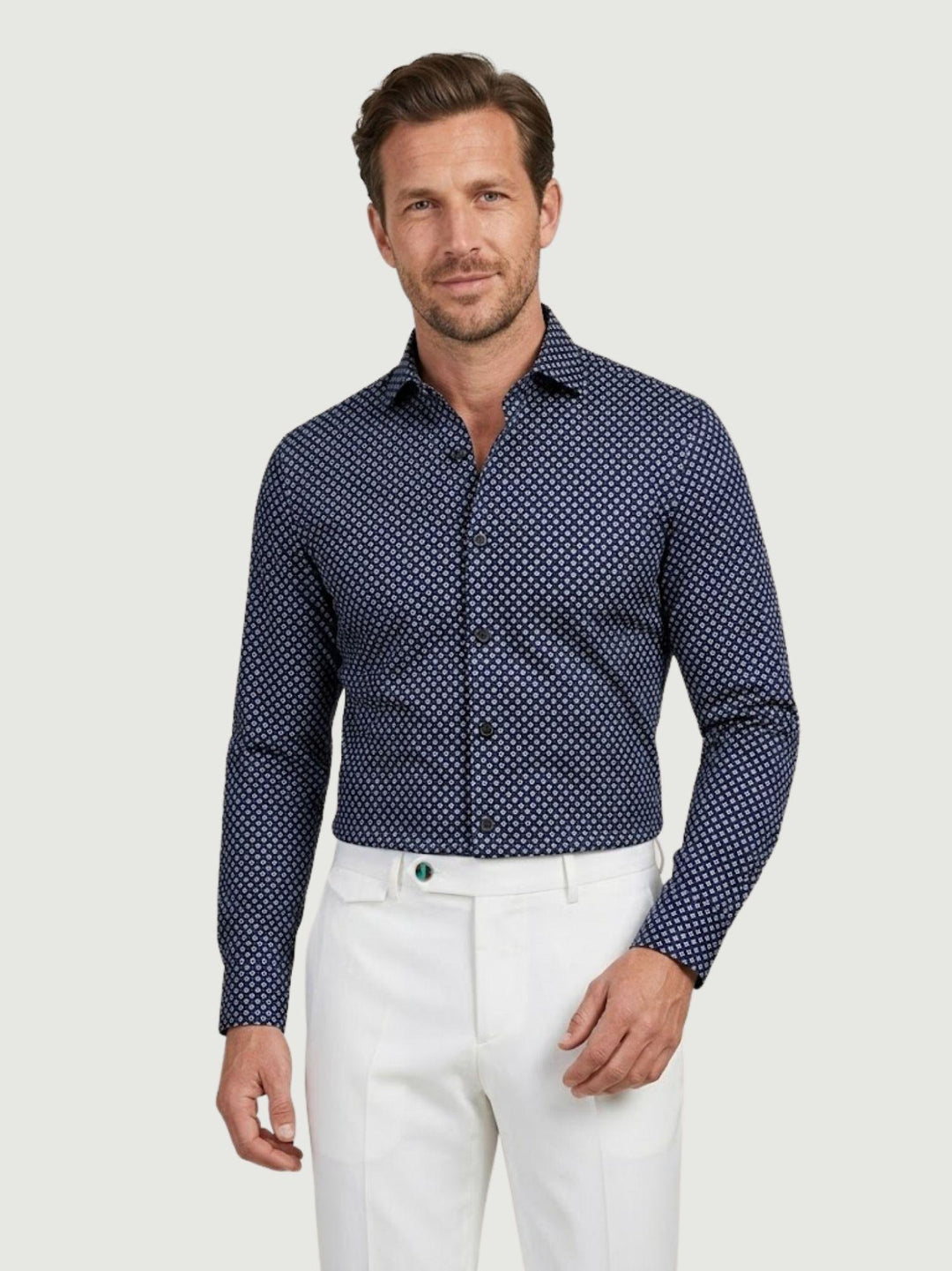 Camicia no iron con micro fantasia floreale bianca e navy BU26S10CAFIO4159NY 200 ANDREA MORANDO 