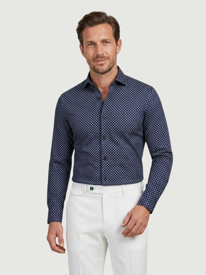 Camicia no iron con micro fantasia floreale bianca e navy BU26S10CAFIO4159NY 200 ANDREA MORANDO 