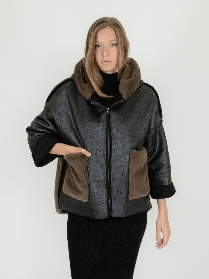 ECO MONTONE NERO CON CAPPUCCIO ISONE 4208 ANDREA MORANDO 