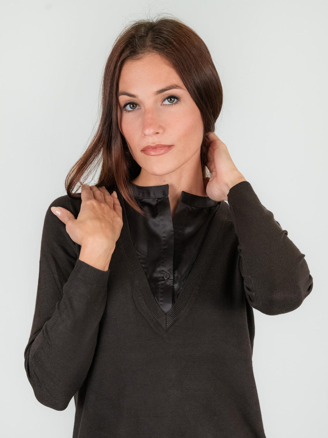 MAGLIA CAMICIA tono su tono marrone 245W1001 069 ANDREA MORANDO 