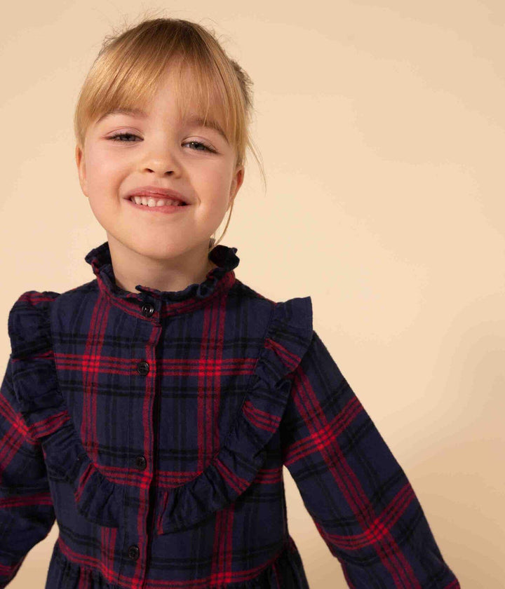 ABITO A MANICHE LUNGHE IN FLANELLA DI COTONE A QUADRI BAMBINA A082J 01 PETIT BATEAU 