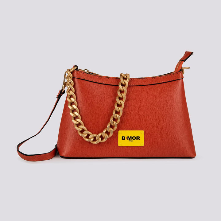 BORSA  CON CATENA ORO OPACA "QUEEN" IN PELLE MATTONE QUEEN ROSSO BIMOR 