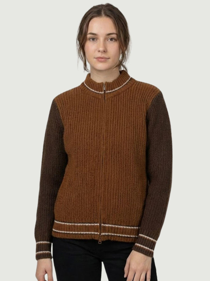 MAGLIONE A COLLO ALTO CON ZIP MATTONE E TABACCO ELIANOD PANNA ANDREA MORANDO 