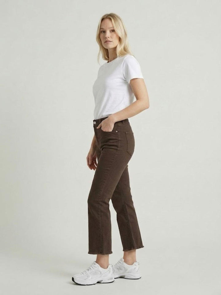Pantalone a trombetta sfrangiato in cotone cioccolato 80137G190 CIOCOLATO ANDREA MORANDO 
