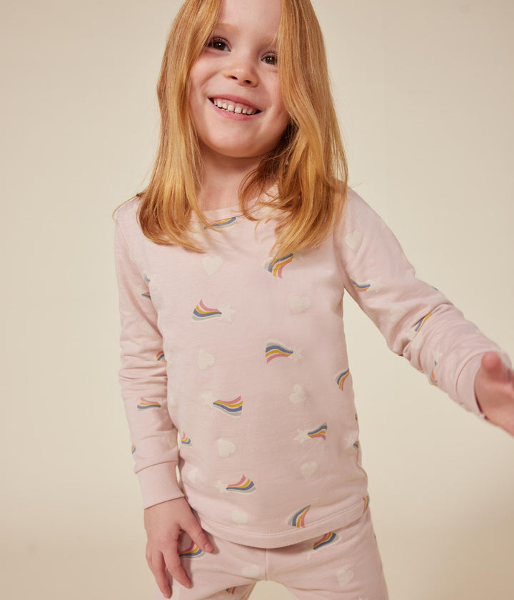 Pigiama in tessuto felpato con stelle e cuoricini A0B85 01 PETIT BATEAU 