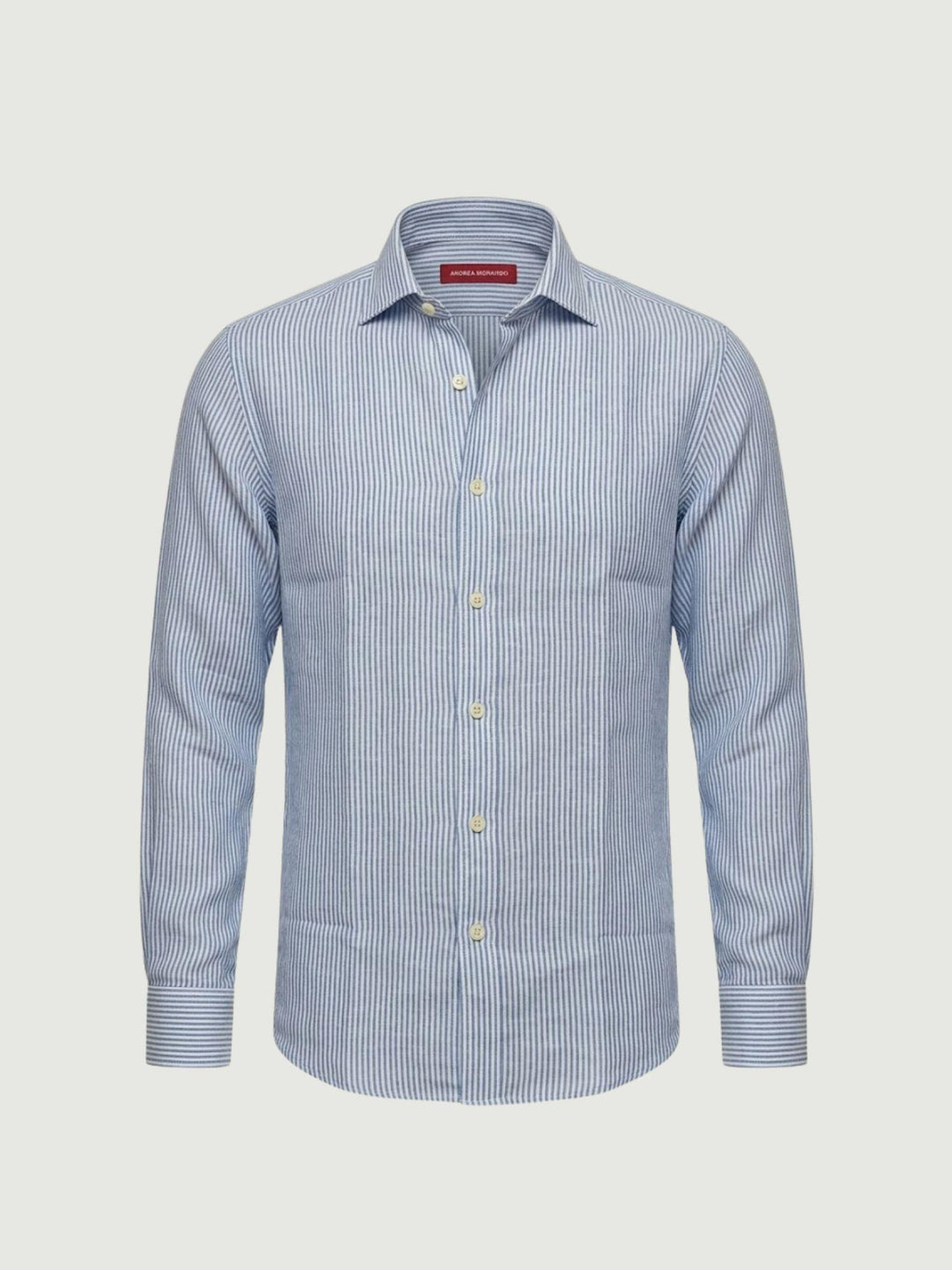Camicia in lino a righine azzurra e bianca BU26S02CALINCOT404 240 ANDREA MORANDO 
