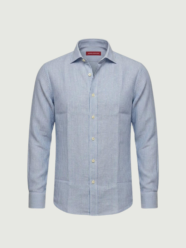 Camicia in lino a righine azzurra e bianca BU26S02CALINCOT404 240 ANDREA MORANDO 