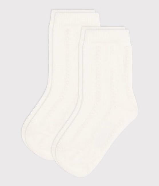 Set di 2 paia di calzini bebè in cotone lavorato bianco A0AZL 02 PETIT BATEAU 