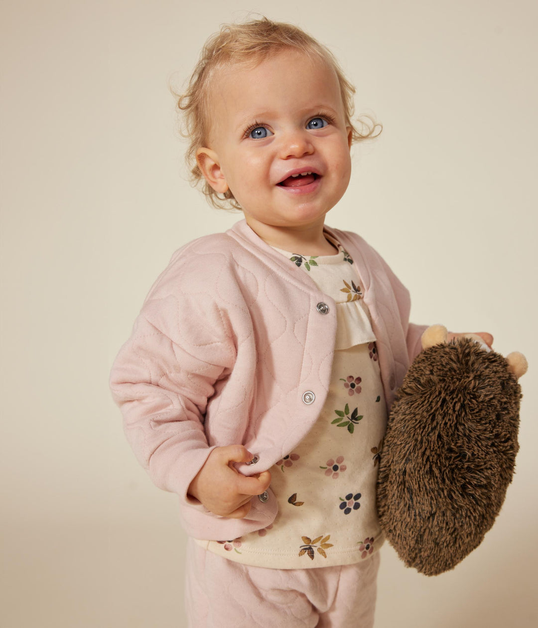 Cardigan rosa teddy in tubique trapuntato A0BPU 02 PETIT BATEAU 