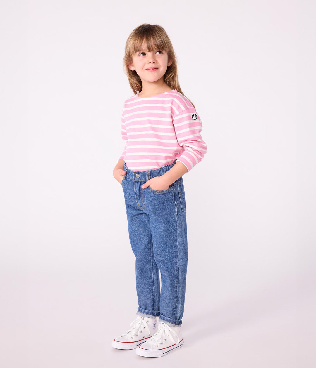 Marinière in cotone rosa bambina A0E8A 04 PETIT BATEAU 