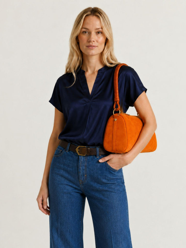Borsa a spalla Mini Cube in pelle scamosciata arancio MINI CUBE ARANCIO BIMOR 
