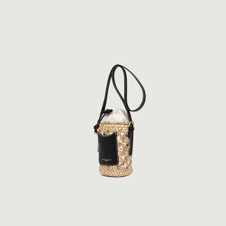 SECCHIELLO SAONA SMALL IN PAGLIA CON DETTAGLI IN PELLE NERA BS 10730 STRAW-PL 10313 GIANNI CHIARINI 