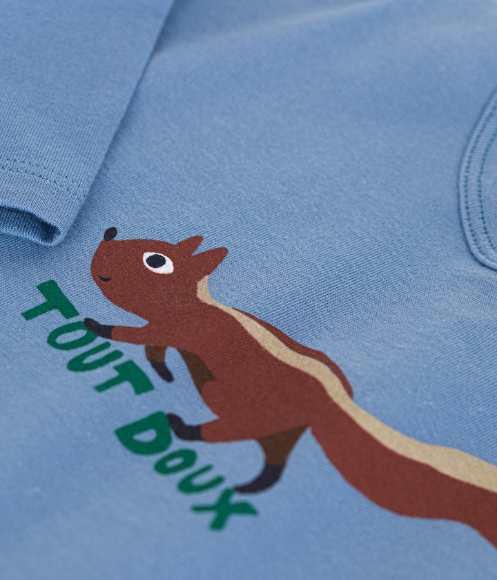T-shirt blu con stampa scoiattolo a maniche lunghe A0BPI 09 PETIT BATEAU 