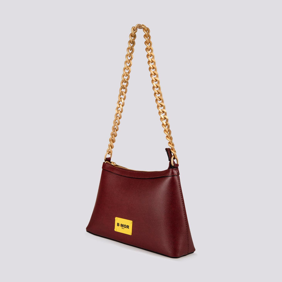BORSA  QUEEN CON CATENA ORO  IN PELLE BORDEAUX QUEEN BORDEAUX BIMOR 