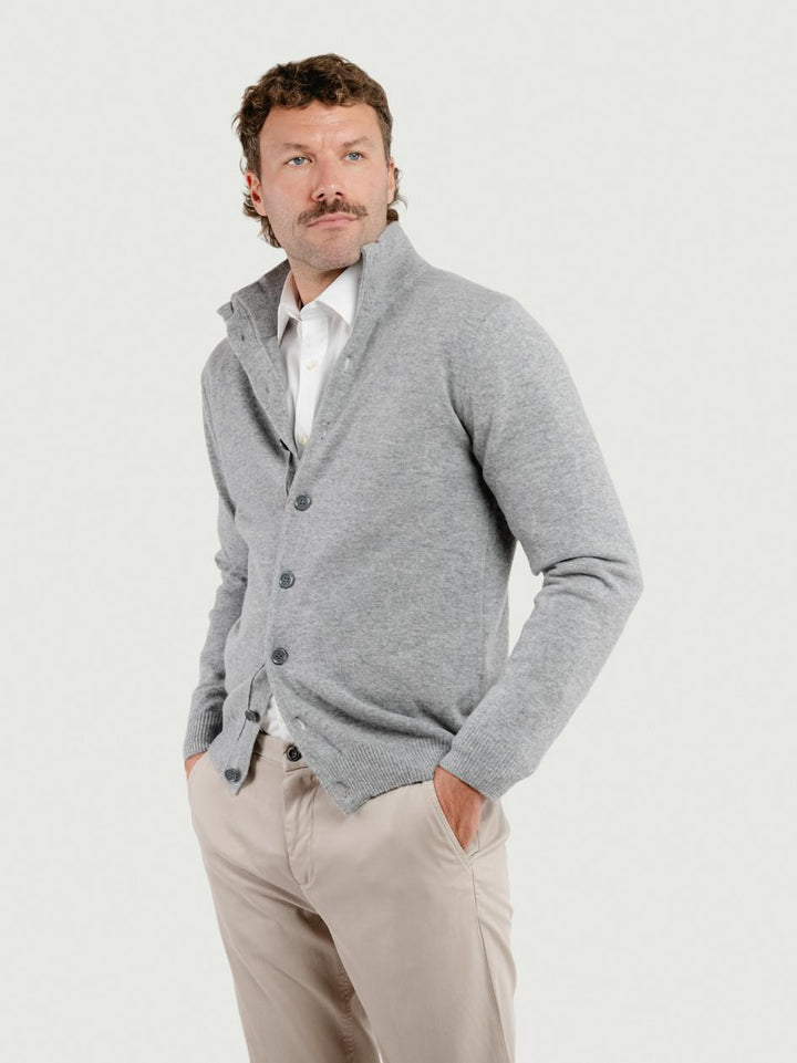 CARDIGAN LUPETTO IN LANA MERINO E CASHMERE GRIGIO LUPETTO BOTT 548 ANDREA MORANDO 