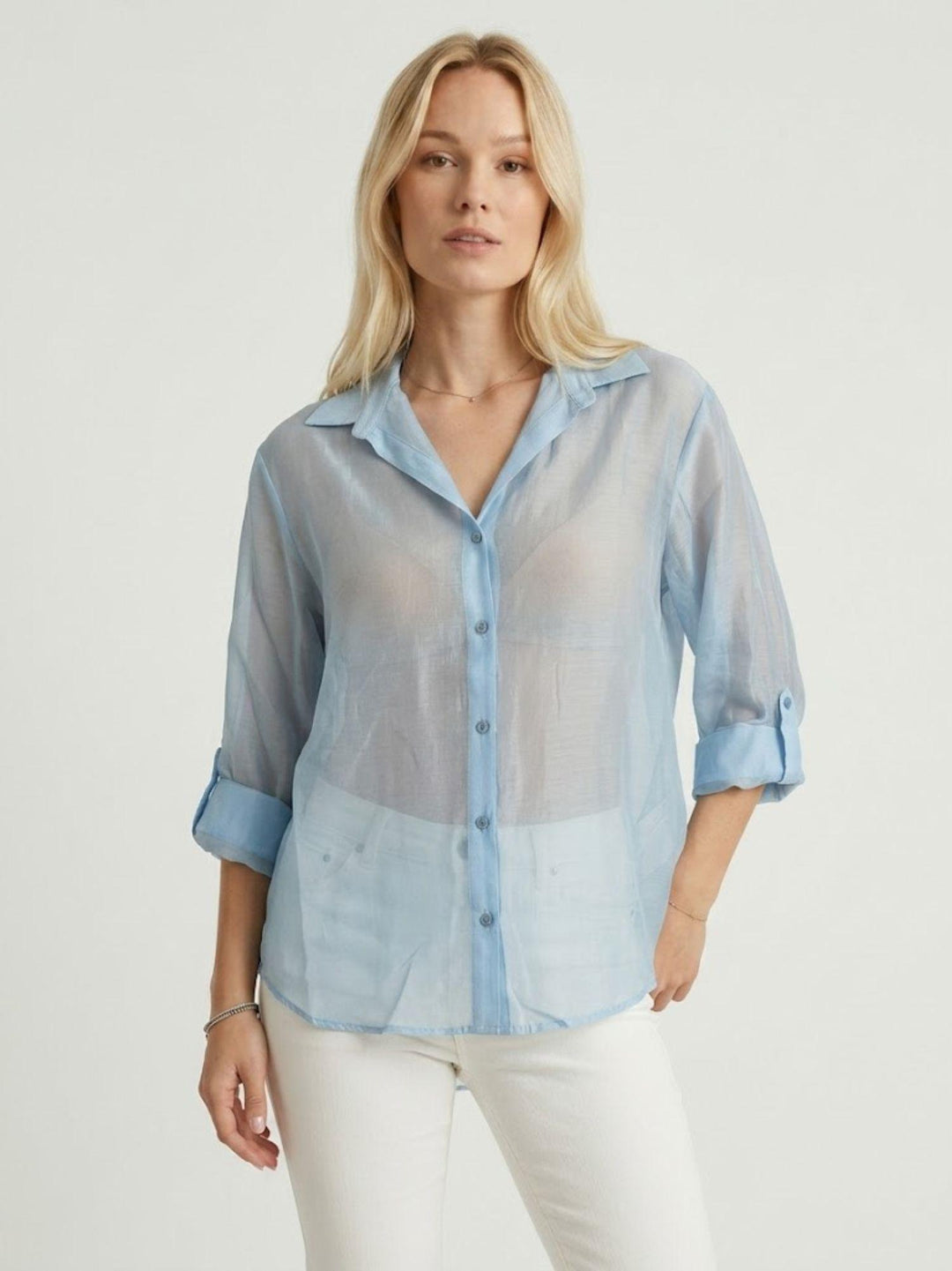 Camicia semitrasparente azzurra M796/071 157 ANDREA MORANDO 