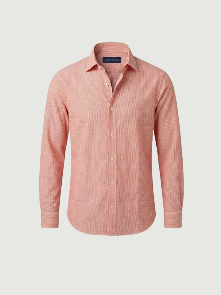 Camicia in cotone seersucker a righine rosse e bianche slim MALDIVES/SLIM 601-R662 ANDREA MORANDO 