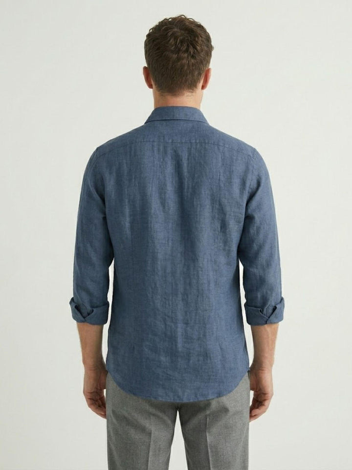camicia in lino blu cobalto 9432900 208 ANDREA MORANDO 