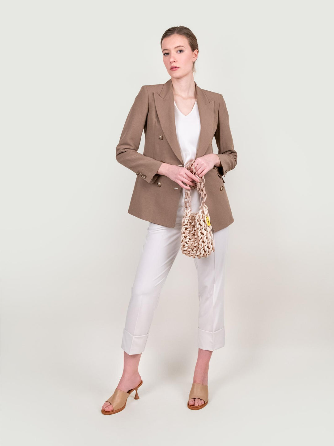 BLAZER DOPPIOPETTO IN MISTO LINO CAMMELLO 11387773 BISCOTTO ANDREA MORANDO 