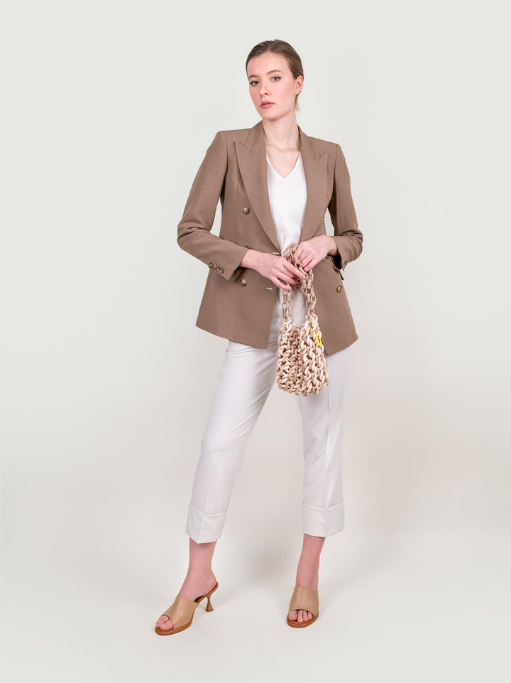 BLAZER DOPPIOPETTO IN MISTO LINO CAMMELLO 11387773 BISCOTTO ANDREA MORANDO 