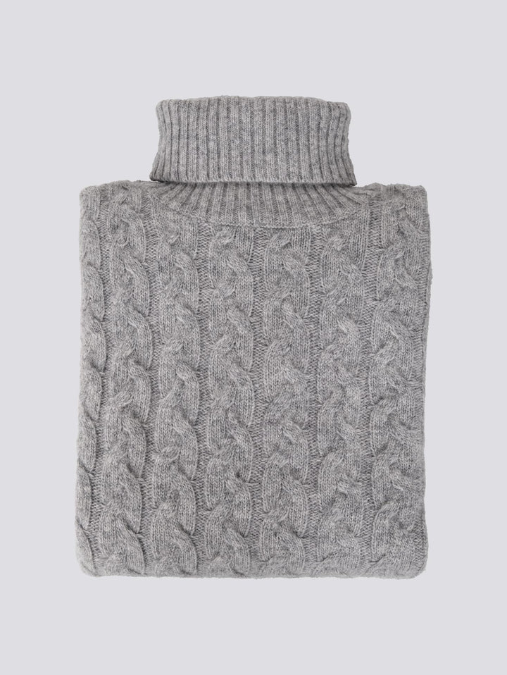 Maglione a collo alto con intreccio in lana grigia 8112223 203 ANDREA MORANDO 