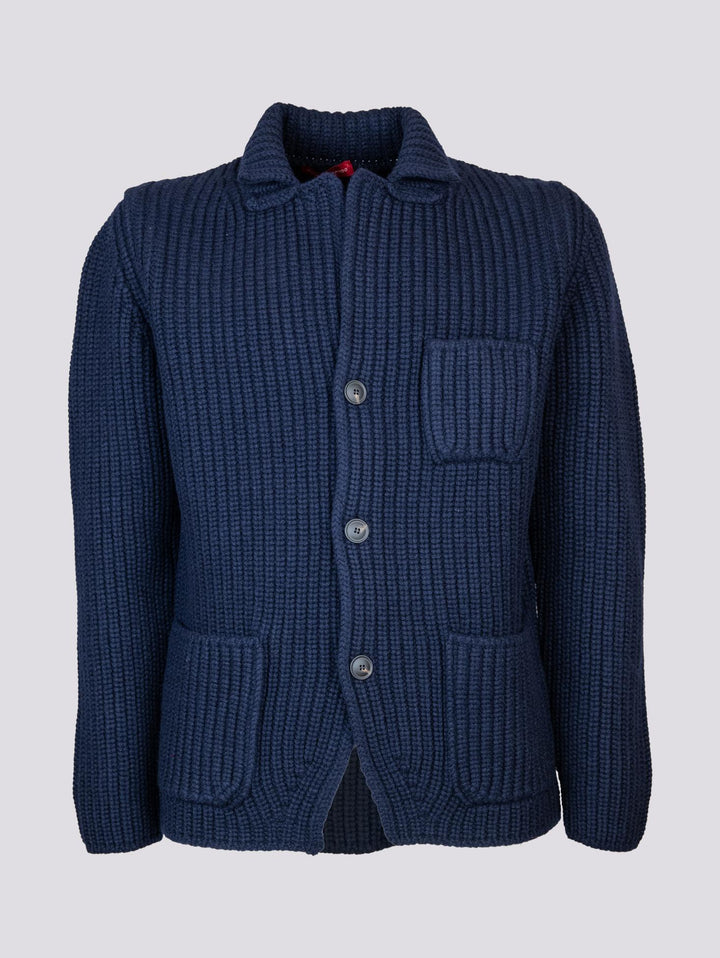 GIACCA CARDIGAN IN LANA VERGINE BLU 10166 598 ANDREA MORANDO 