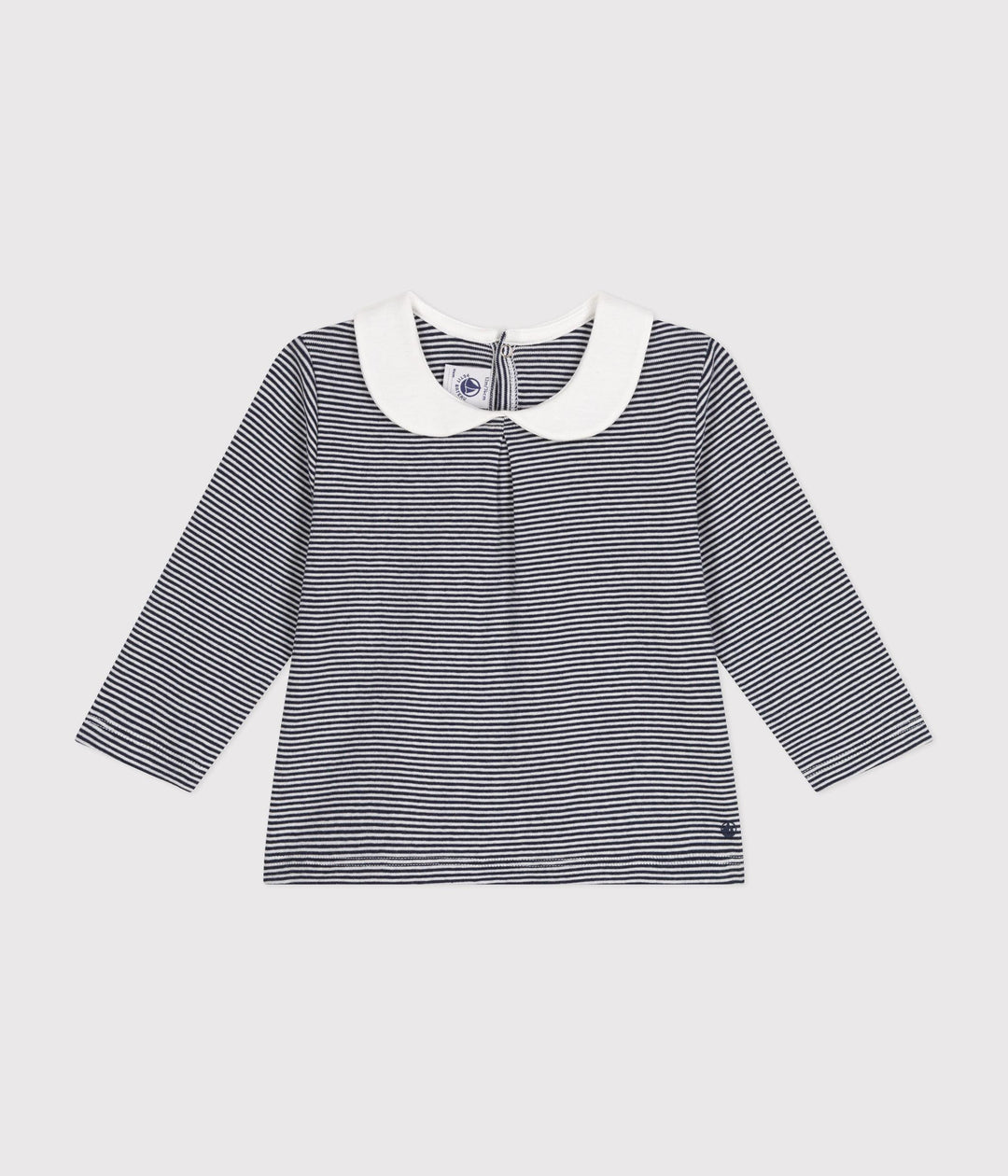 Blusa a righe blu e bianco in cotone con colletto A0BOT 01 PETIT BATEAU 