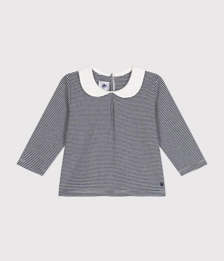 Blusa a righe blu e bianco in cotone con colletto A0BOT 01 PETIT BATEAU 