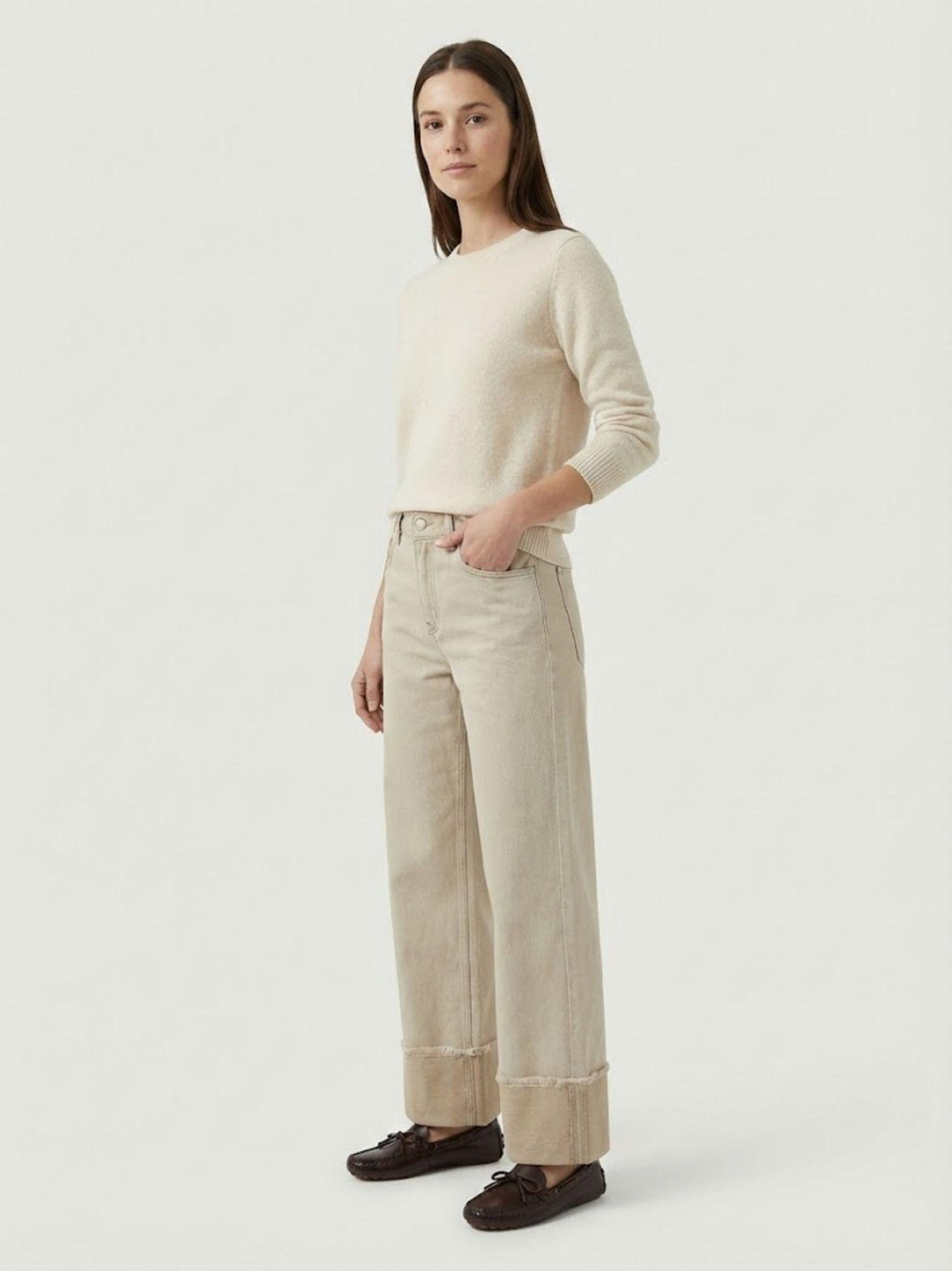 Pantalone a palazzo in denim beige 81144ARR NATURALE ANDREA MORANDO 