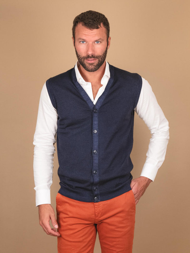 GILET SMANICATO BLU IN LANA MERINO 0003 24 FIESOLI DANIELE 