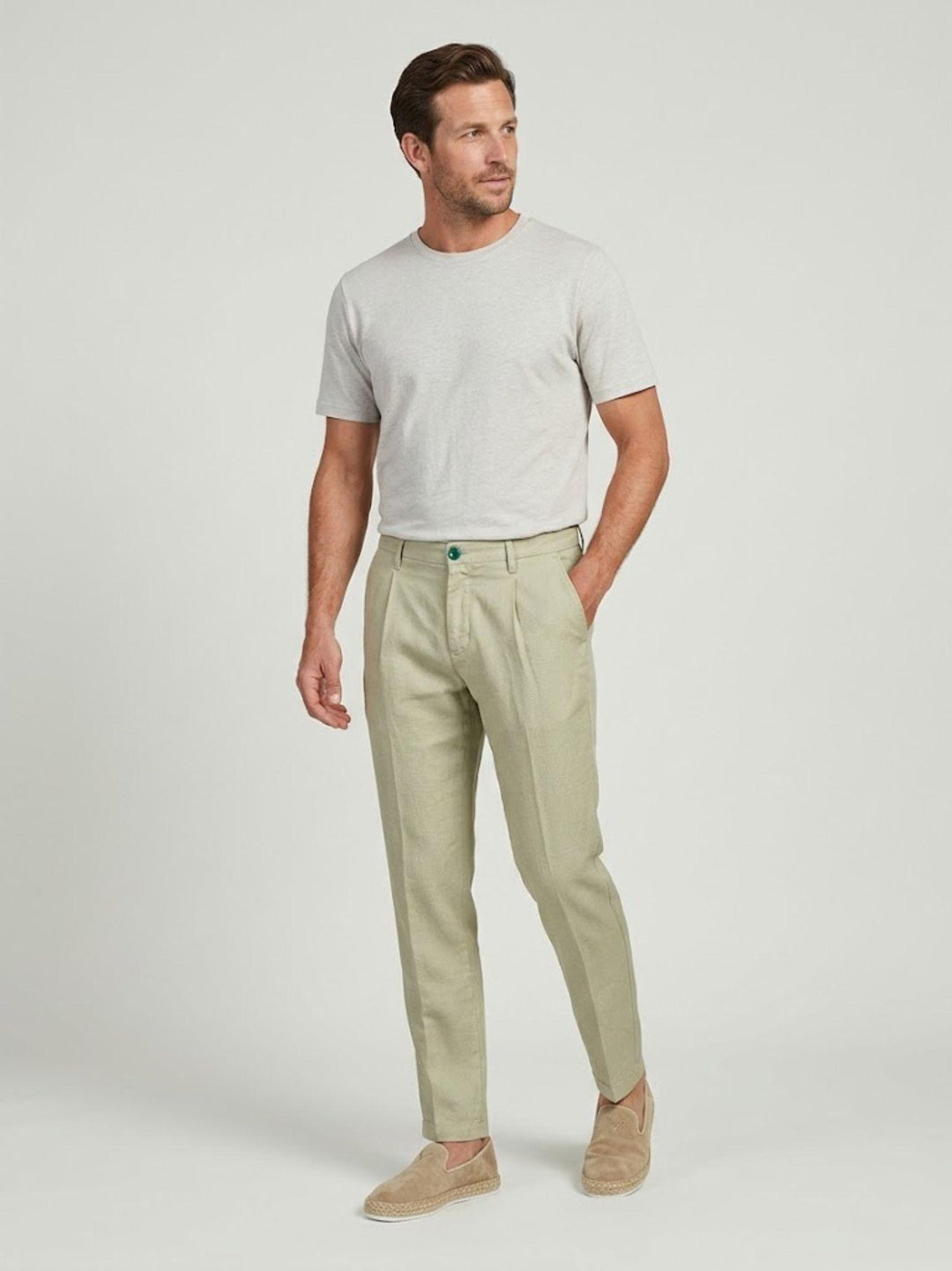 Pantalone chino in lino e cotone salvia P-TONY 15 ANDREA MORANDO 