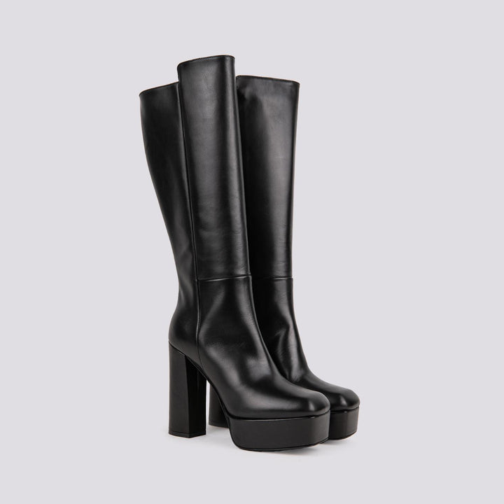 STIVALE ALTO CON PLATEAU FRONTALE IN PELLE NERA