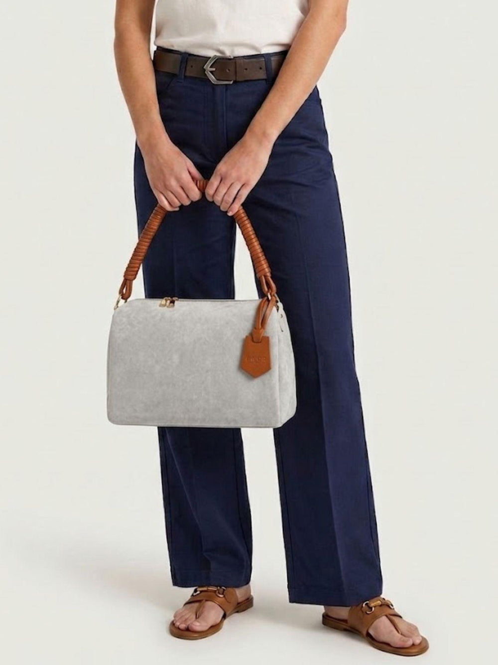 Borsa a spalla Cube in pelle scamosciata grigio perla CUBE GRIGIO PERLA BIMOR 