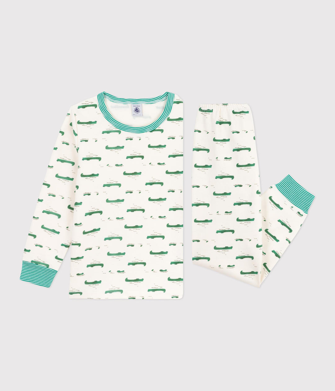 Pigiama bambino in tessuto felpato con coccodrilli stampati A0E9V 01 PETIT BATEAU 